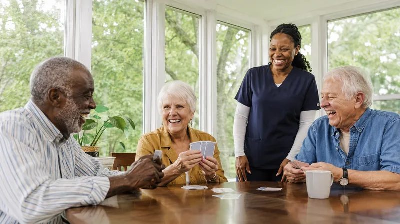 Older adults playing cards together, illustrative image